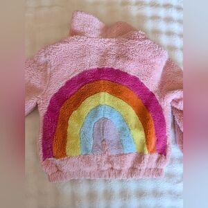 Lola + The Boys Pink Fuzzy Rainbow Jacket Girls Size 6 Plush Faux Fur Coat